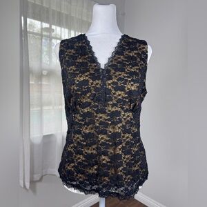 Vintage ‘00s Kathleen Kirkwood Black Lace Sleeveless Lined V-Neck Blouse